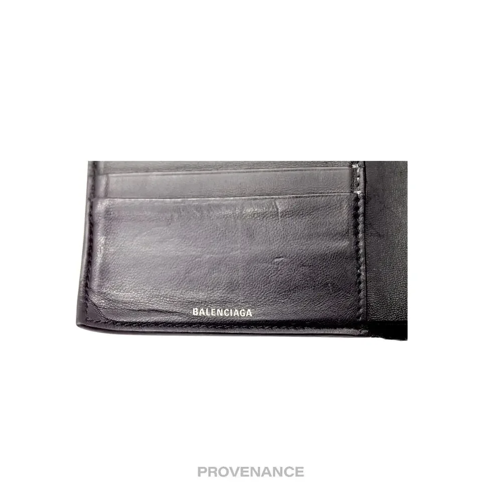 🔴 Balenciaga Logo Bifold Wallet - Black Leather